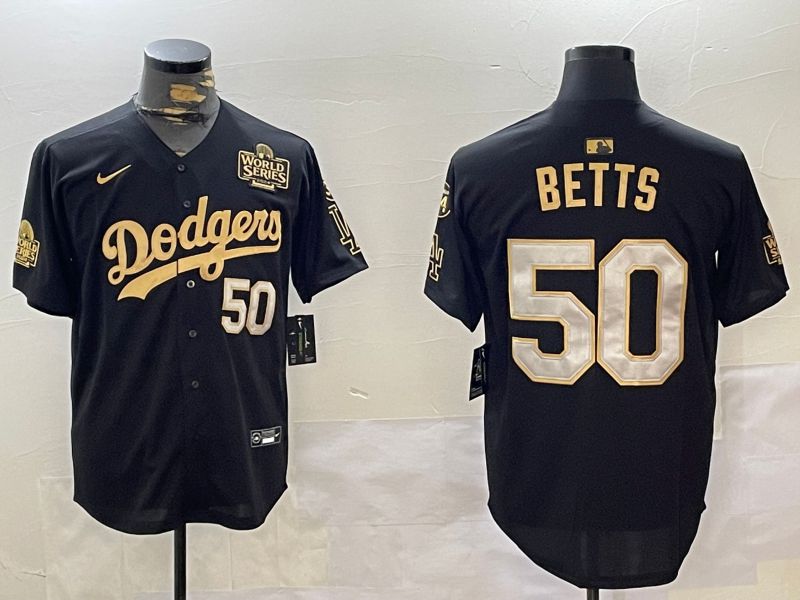 Men Los Angeles Dodgers #50 Betts Black Gold Game 2024 Nike MLB Jersey style 12022